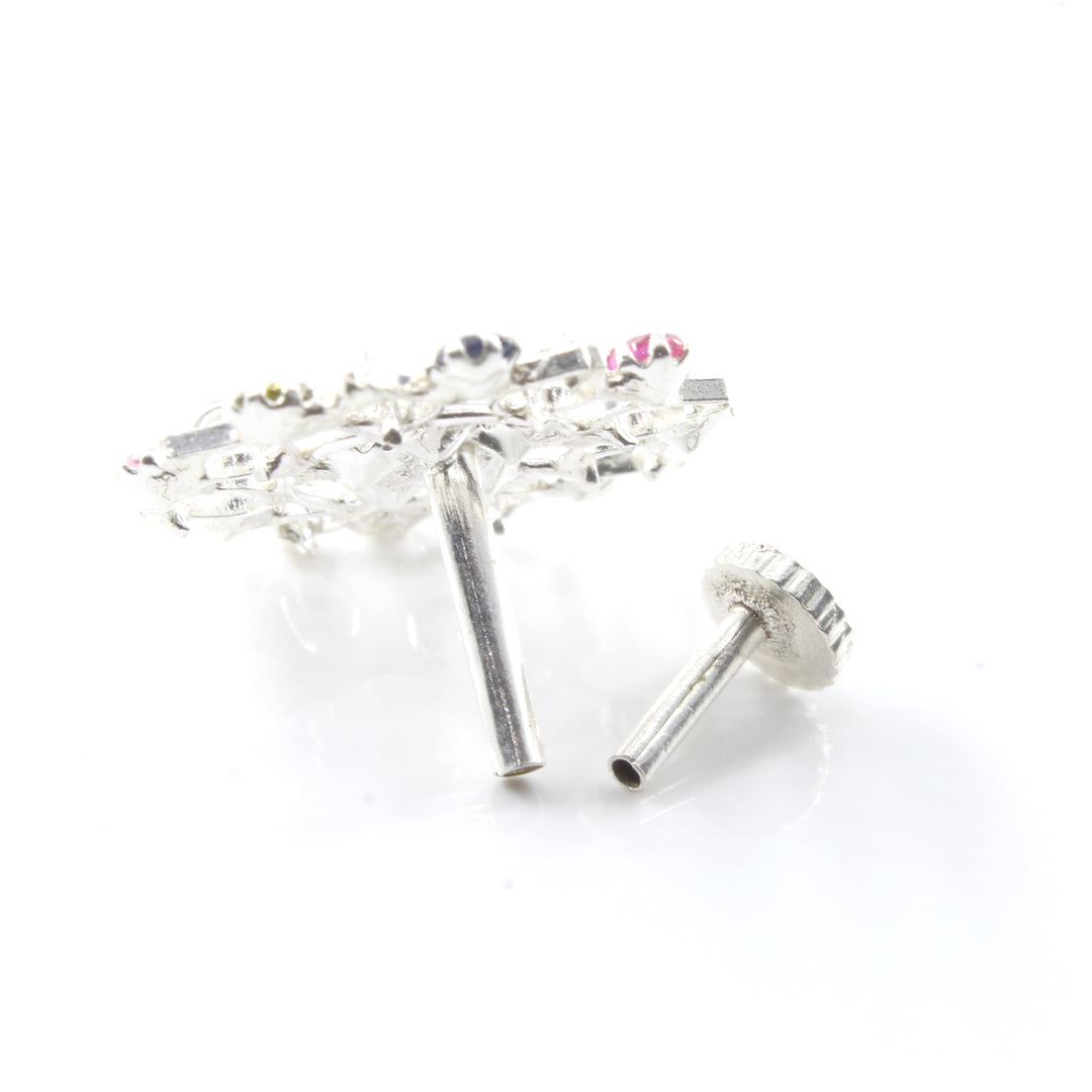 Cute Statement Real Sterling Silver Multi CZ Women Nose Stud Push Pin