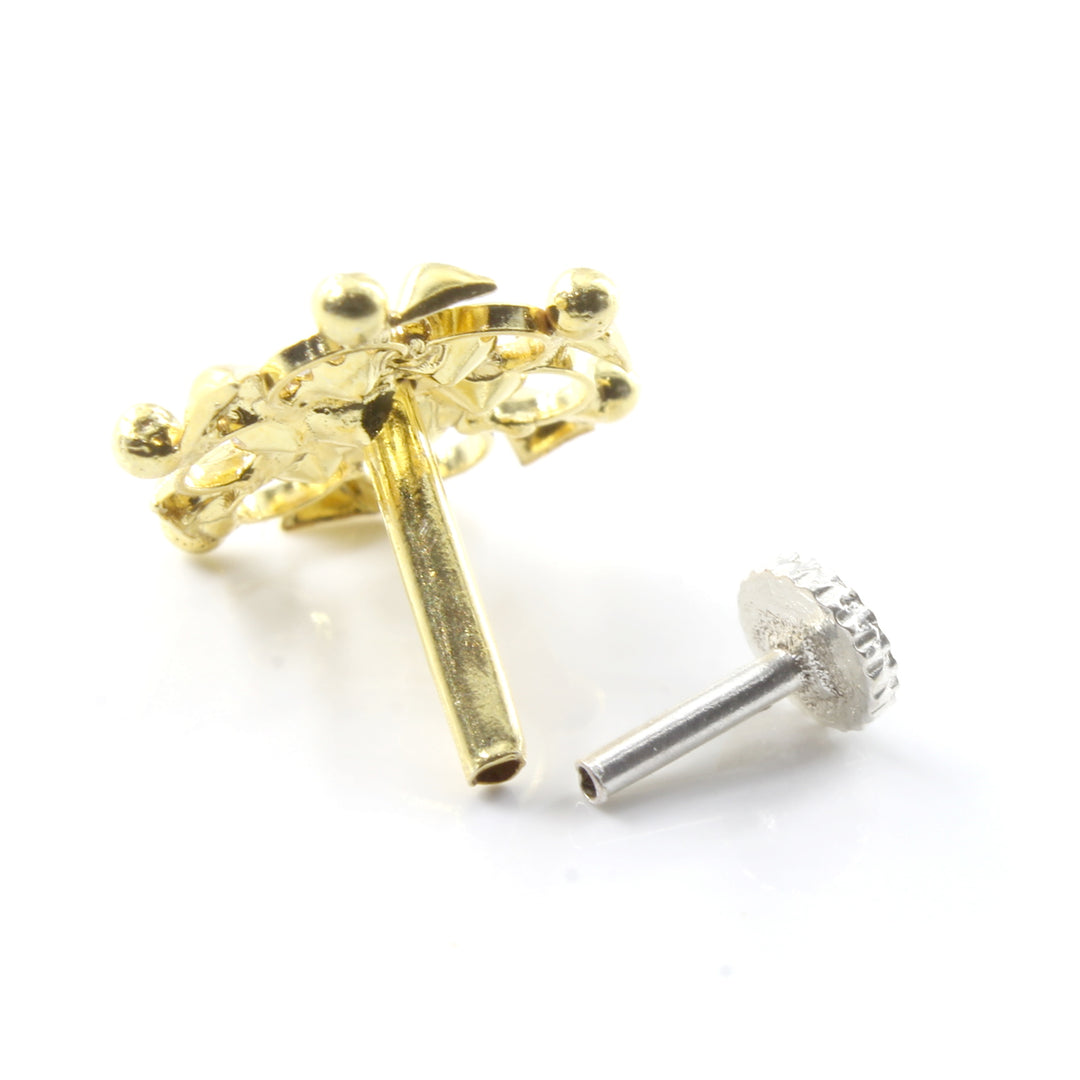 Traditional Real Sterling Silver White CZ Women Nose Stud Push Pin