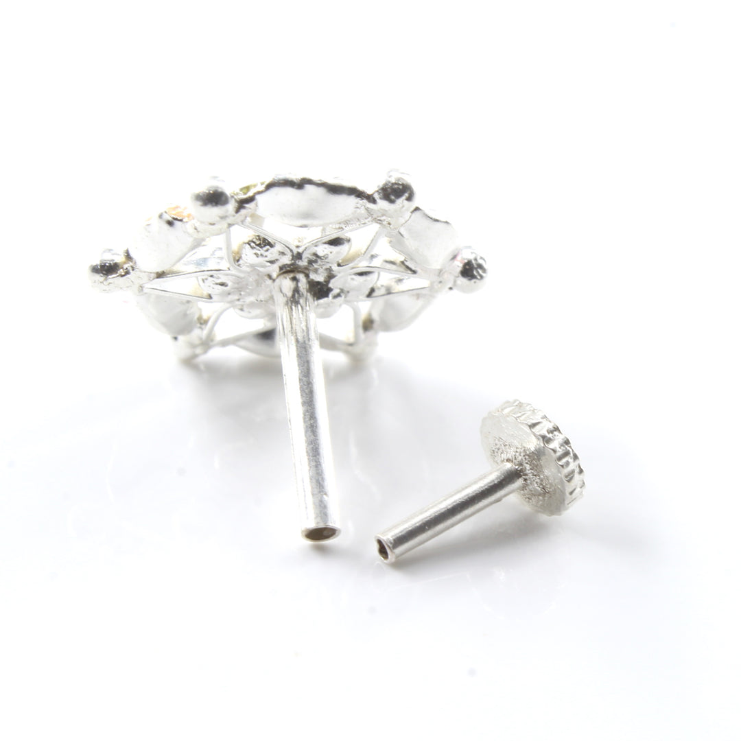 Ethnic Style Real Sterling Silver Multi CZ Women Nose Stud Push Pin