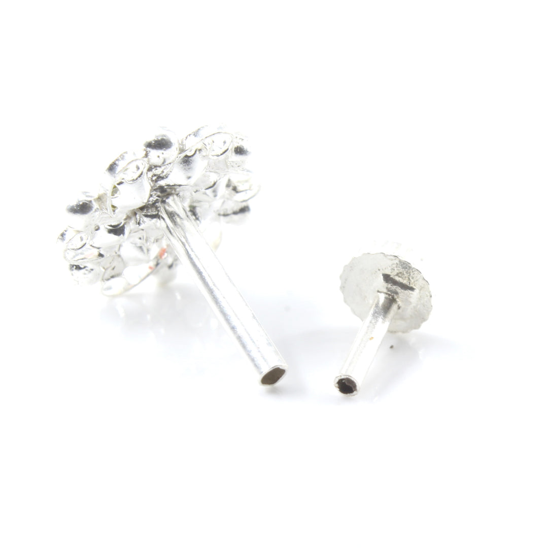 Cute Floral Real Sterling Silver Multi CZ Women Nose Stud Push Pin