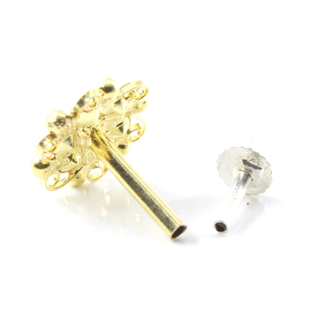 Cute Floral Real Sterling Silver Multi CZ Women Nose Stud Push Pin