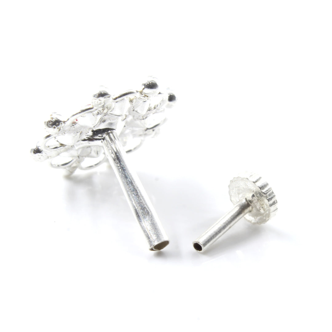 Floral Real Sterling Silver Multi CZ Women Nose Stud Push Pin