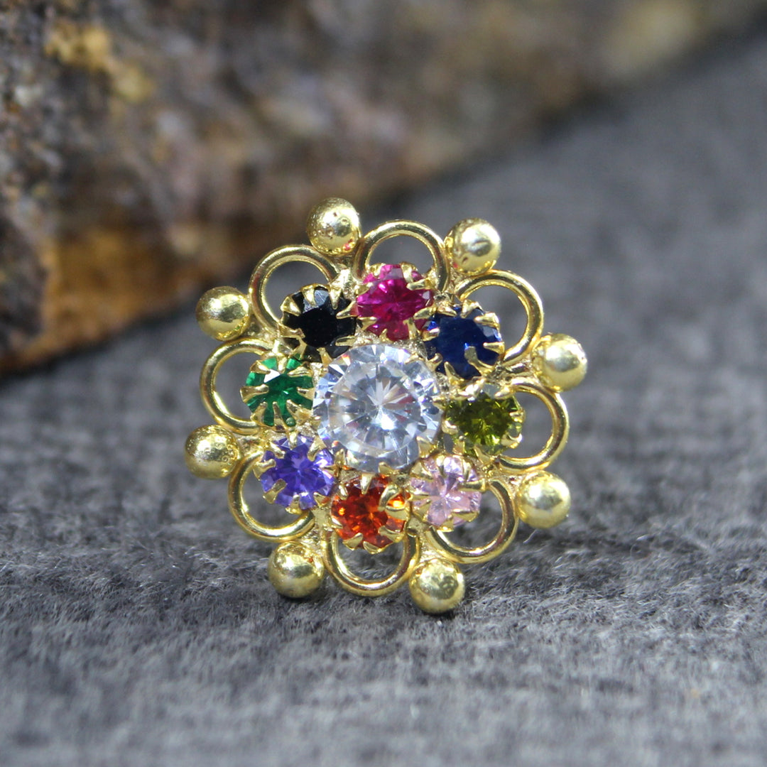 Floral Real Sterling Silver Multi CZ Women Nose Stud Push Pin