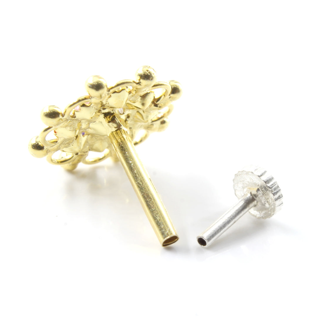 Floral Real Sterling Silver Multi CZ Women Nose Stud Push Pin