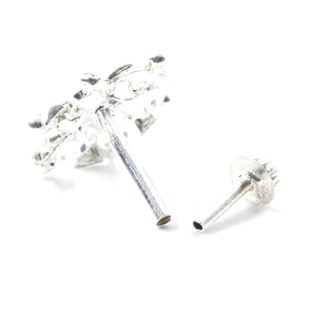 Cute Real Sterling Silver Multi CZ Women Nose Stud Push Pin