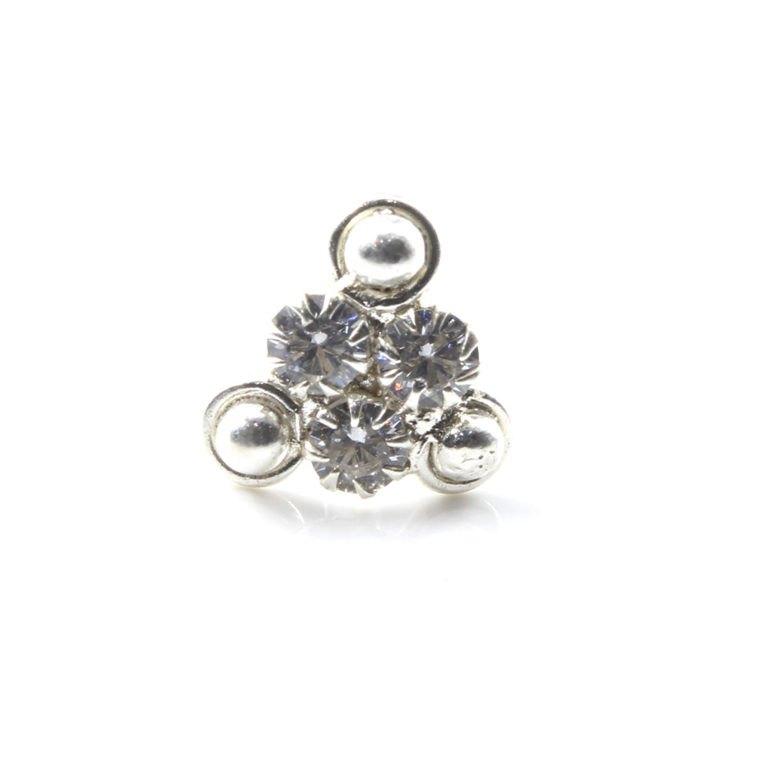 Tiny Real Silver White CZ Women Nose Stud Push Pin