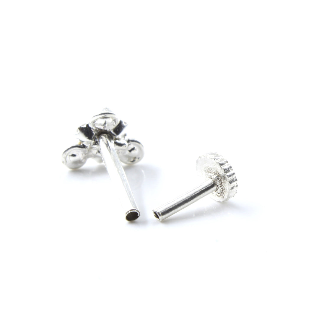 Tiny Real Silver White CZ Women Nose Stud Push Pin