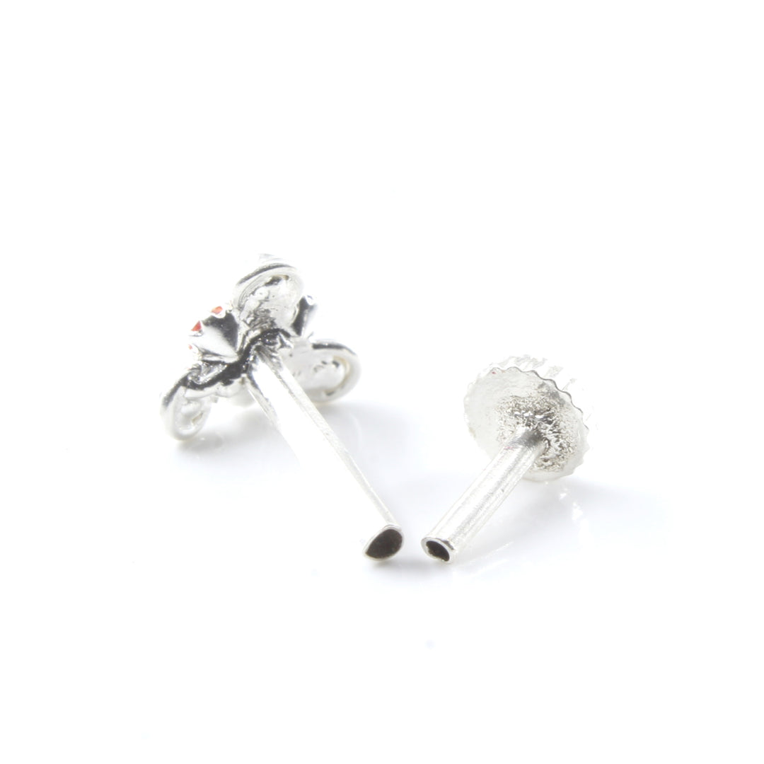 Small Real Silver Multicolor CZ Women Nose Stud Push Pin