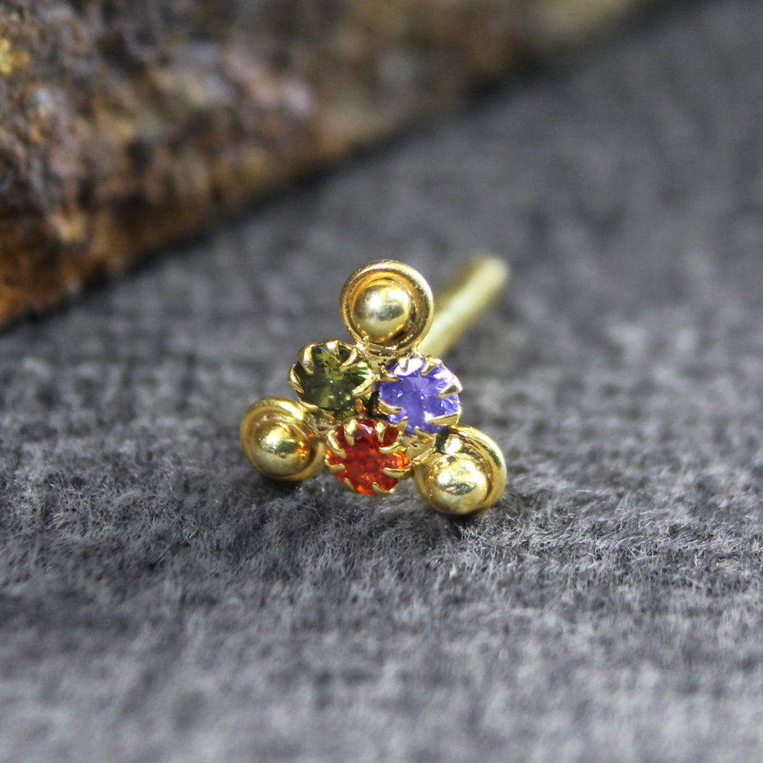 Small Real Silver Multicolor CZ Women Nose Stud Push Pin