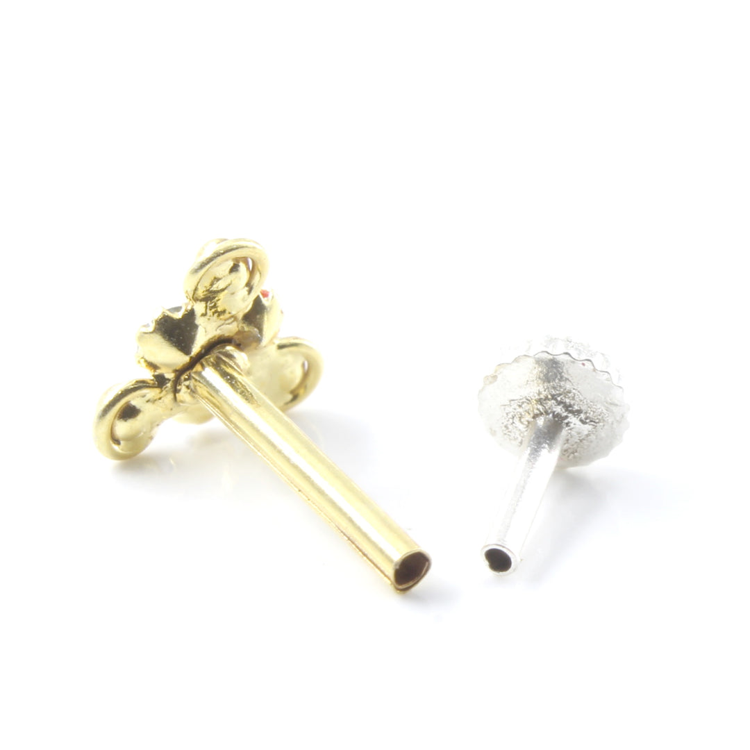 Small Real Silver Multicolor CZ Women Nose Stud Push Pin