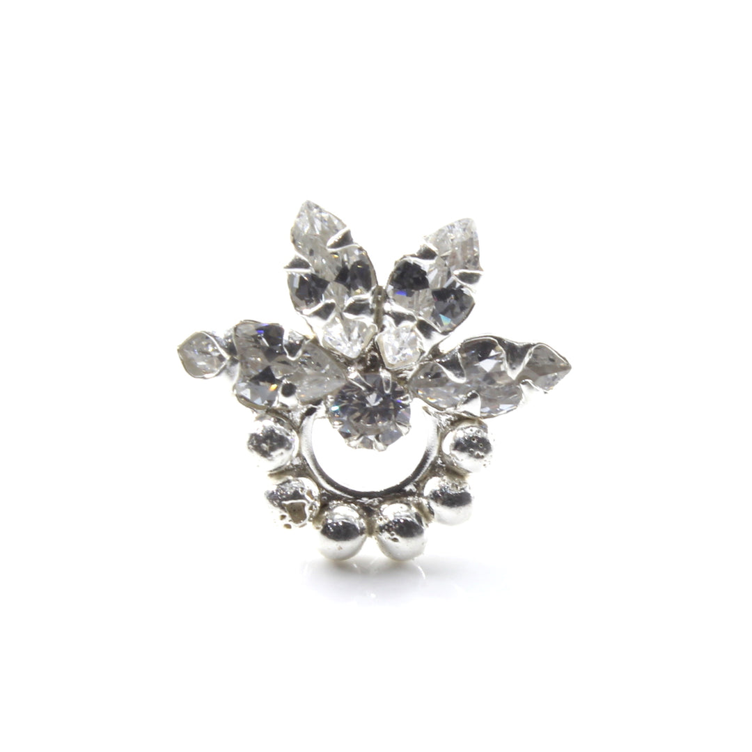 Small Vertical Style Real Silver CZ Women Nose Stud Push Pin