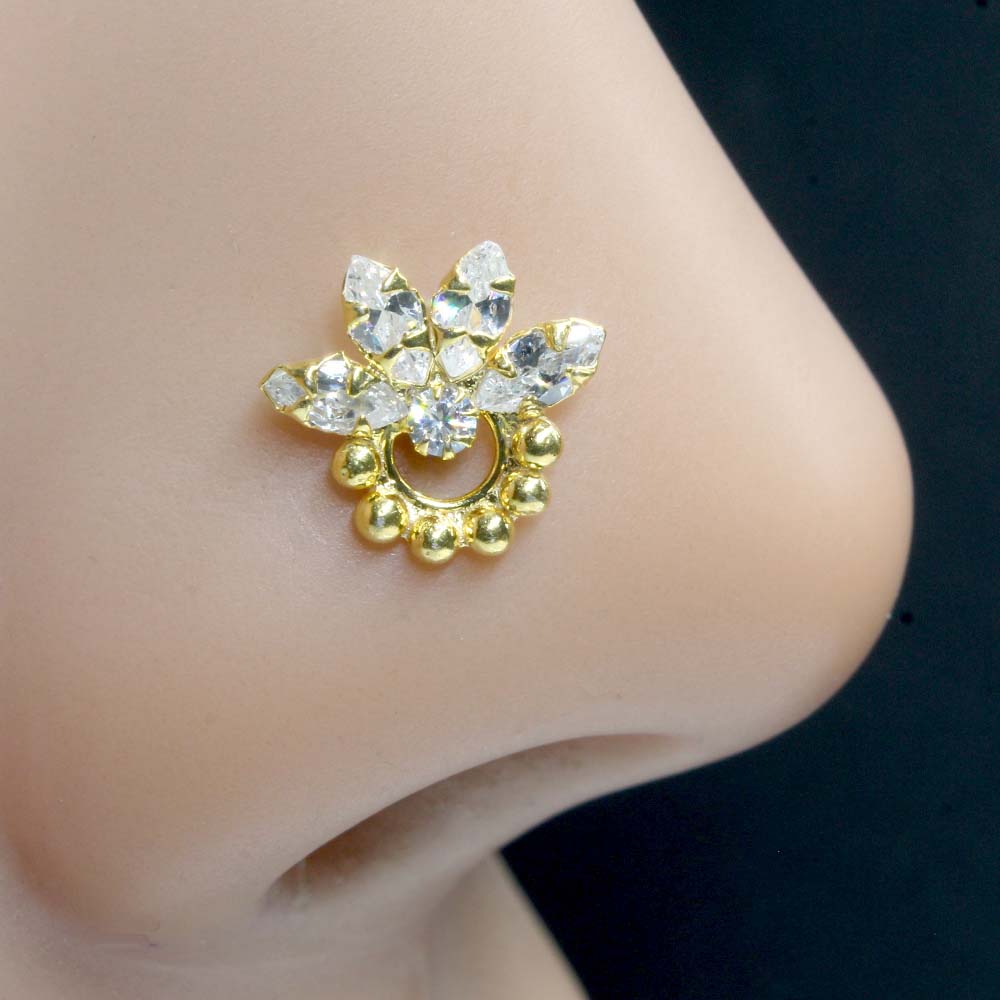 Small Vertical Style Real Silver CZ Women Nose Stud Push Pin