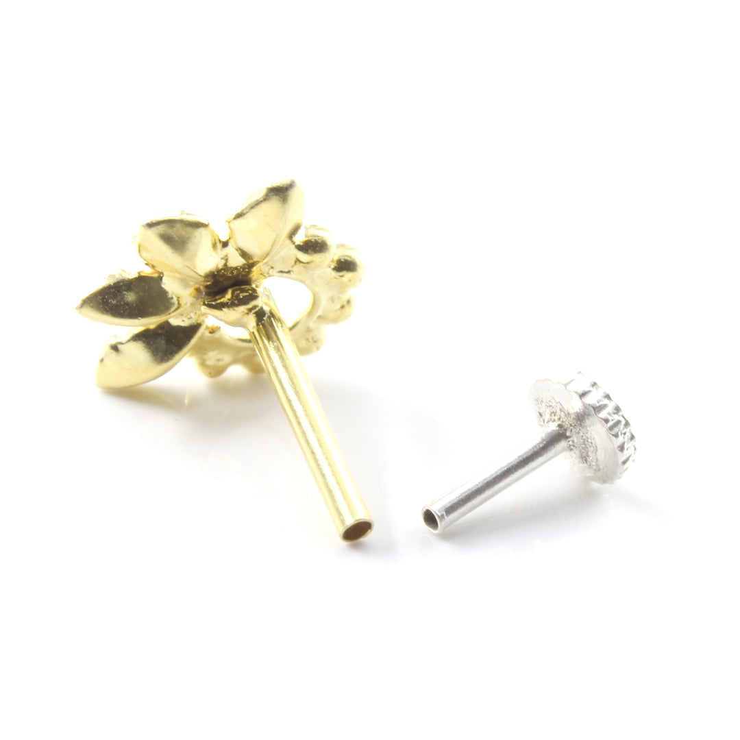 Small Vertical Style Real Silver CZ Women Nose Stud Push Pin