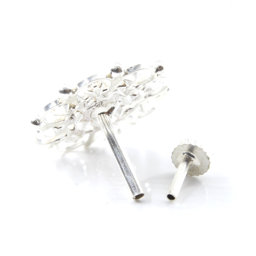 Bridal Style  Real Sterling Silver CZ Women Big Nose Stud Push Pin