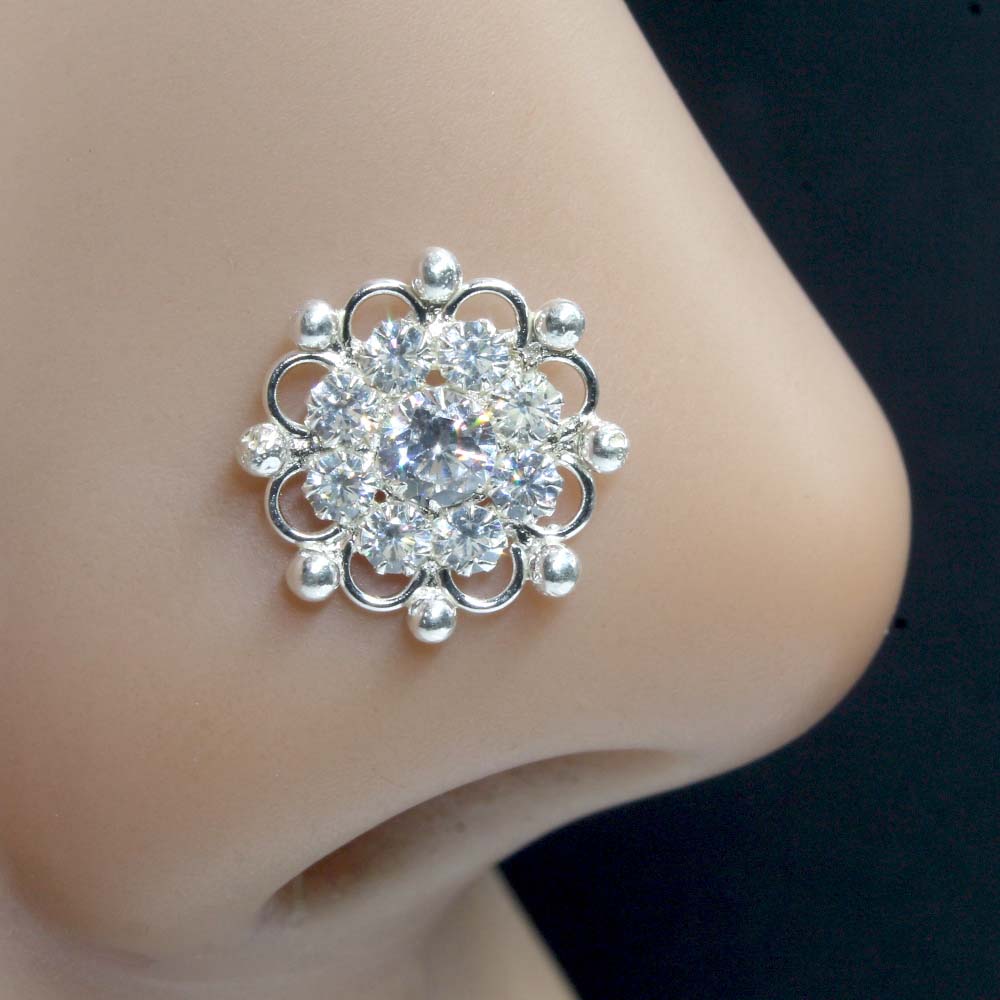 Medusa Real Sterling Silver CZ Women Nose Stud Push Pin