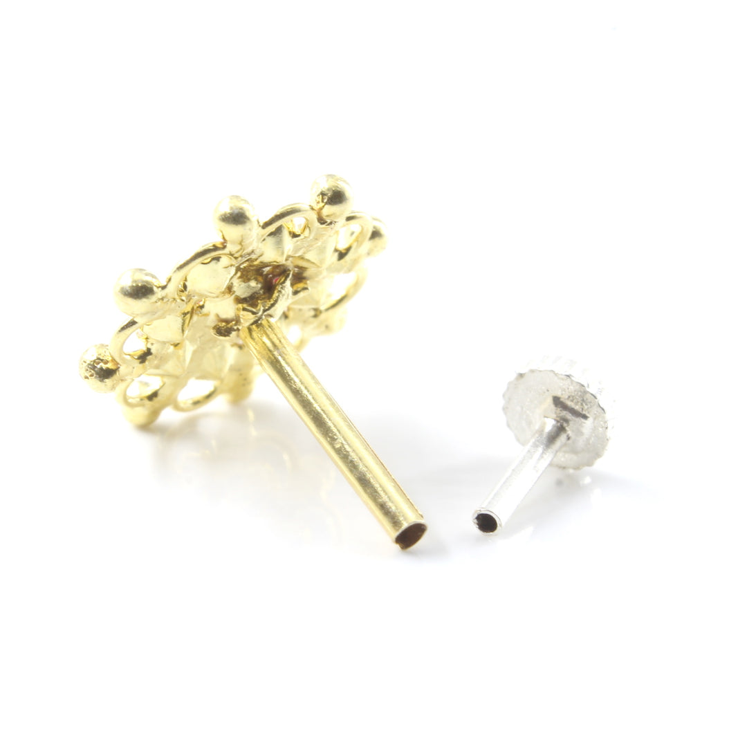 Asian Floral Real Sterling Silver CZ Women Nose Stud Push Pin