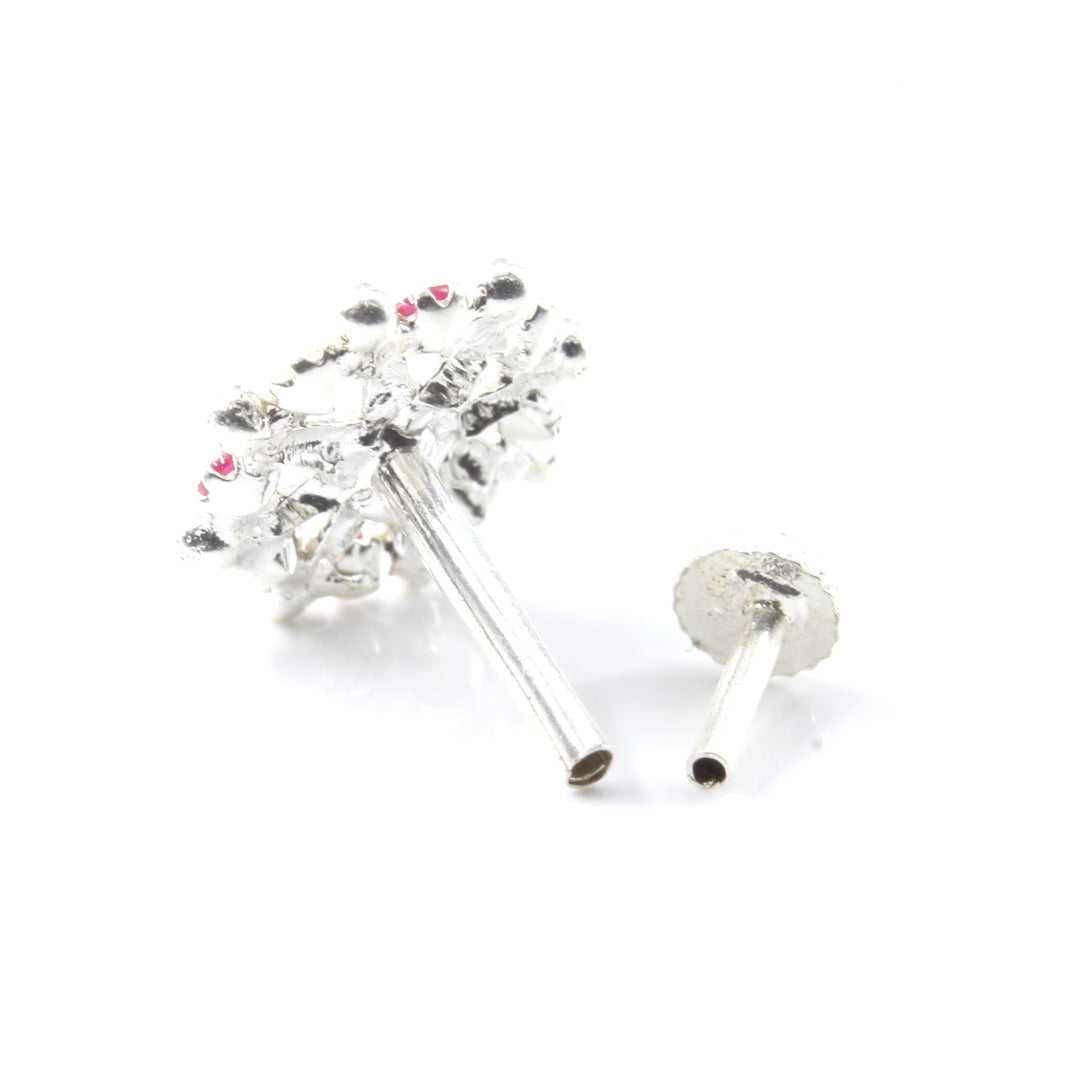 Wheel Style Real Sterling Silver CZ Women Nose Stud Push Pin