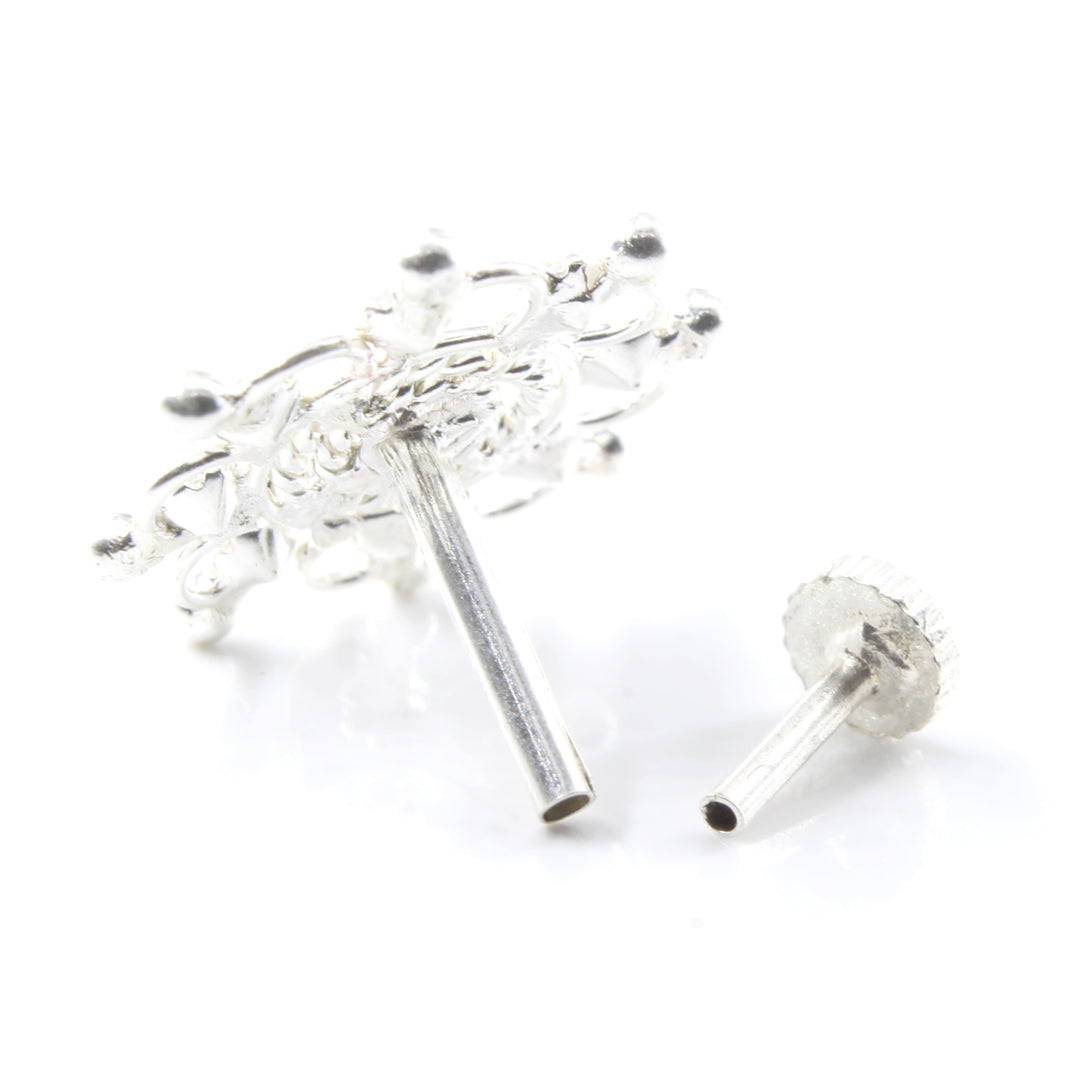 Big Wheel Style Real Sterling Silver CZ Women Nose Stud Push Pin