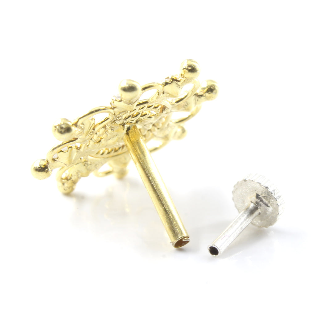 Big Wheel Style Real Sterling Silver CZ Women Nose Stud Push Pin