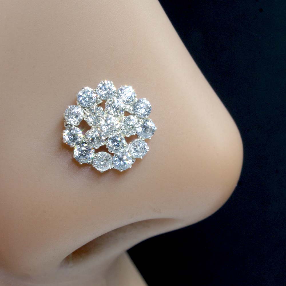 Medusa Style Real Sterling Silver CZ Women Nose Stud Push Pin