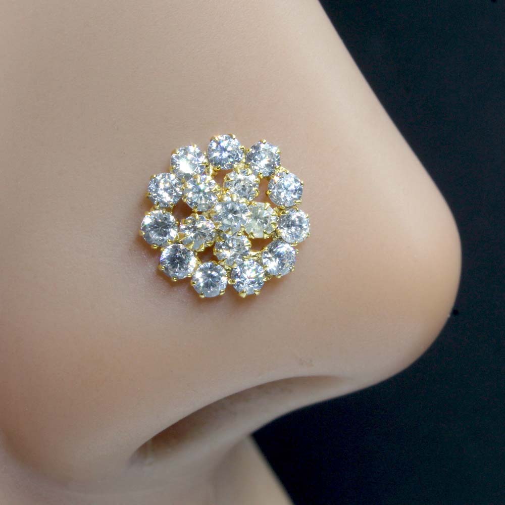 Medusa Style Real Sterling Silver CZ Women Nose Stud Push Pin