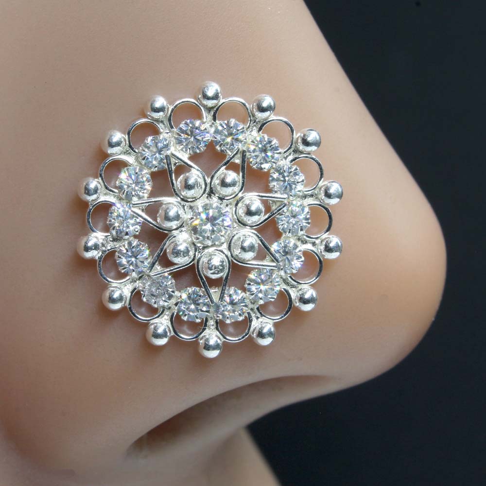 Real Sterling Silver CZ Women Big Wedding Wear Nose Stud Twisted nose ring