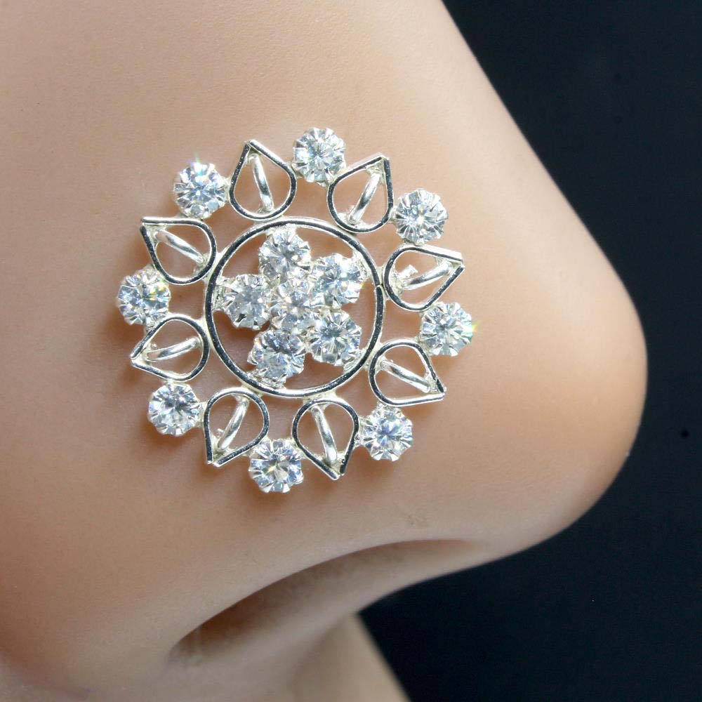 Real Sterling Silver CZ brides collection wedding Nose Stud Twisted nose ring 22g