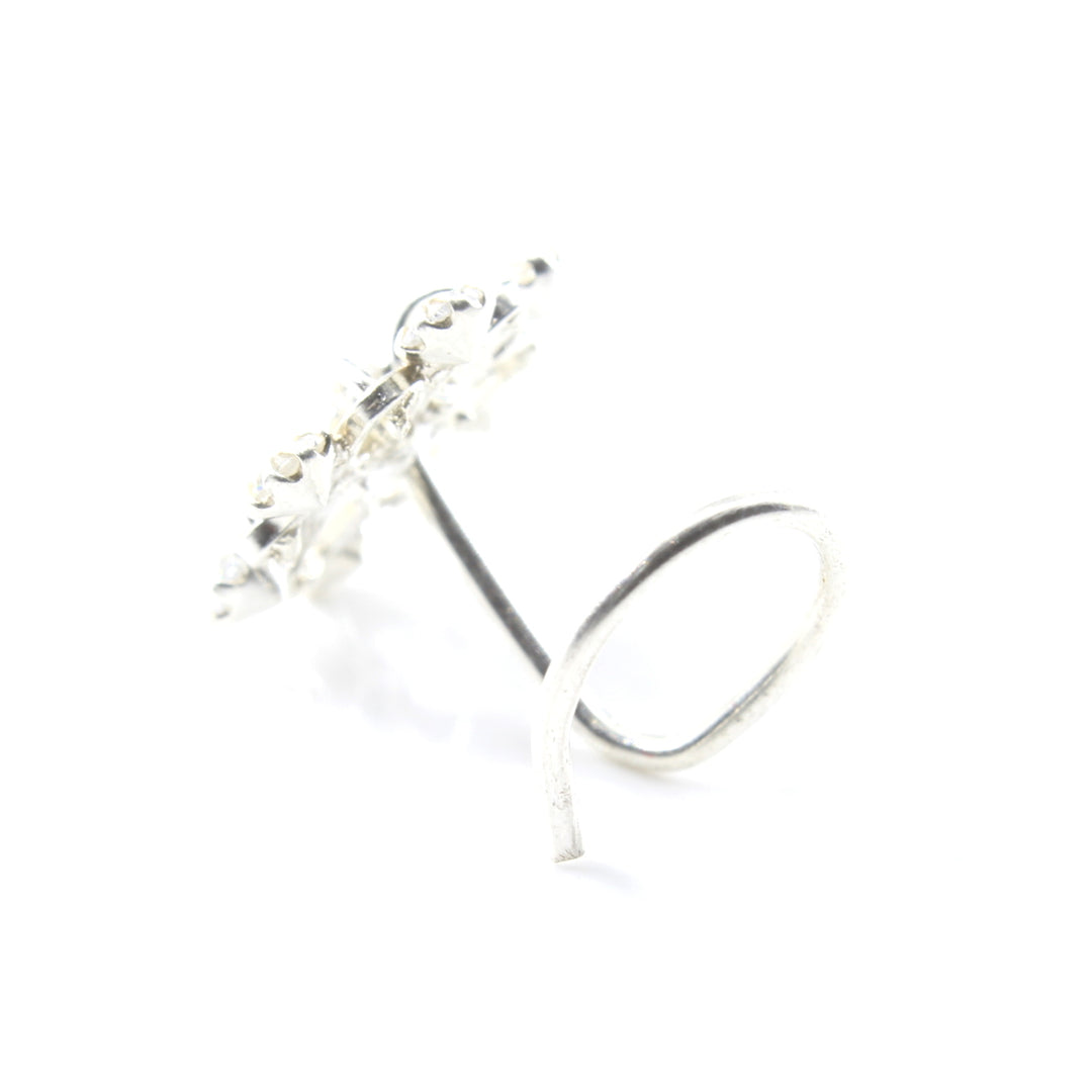 Floral design Sterling Silver White CZ Twisted nose ring 22g