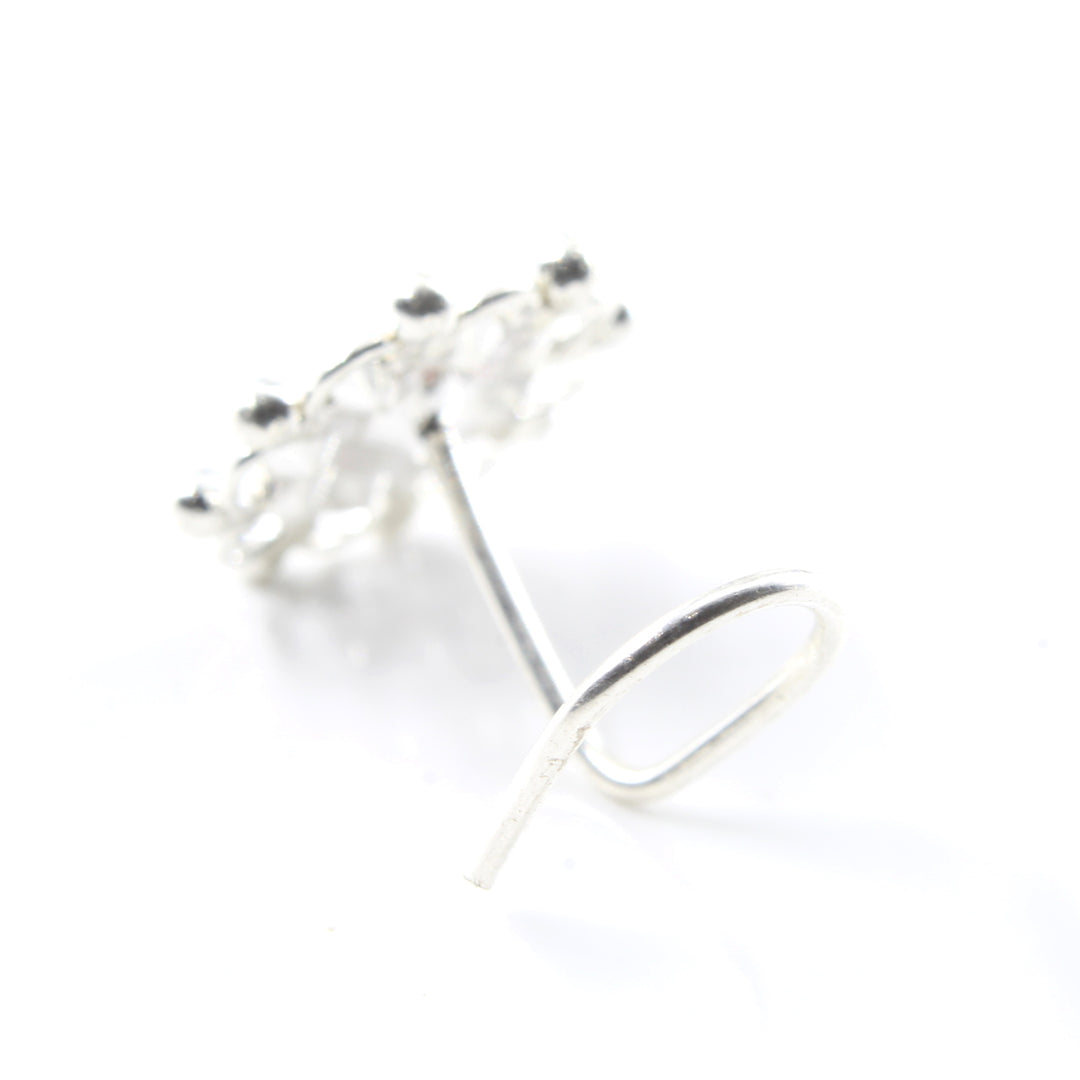 Real Sterling Silver White CZ Women cultural design nose stud Twisted nose ring 22g