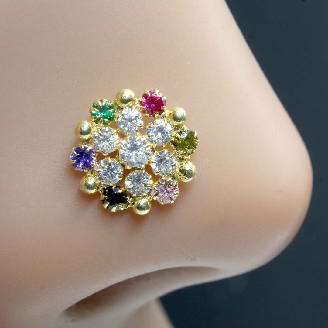 Real Sterling Silver Multicolour CZ Women party wear Twisted nose ring 22g