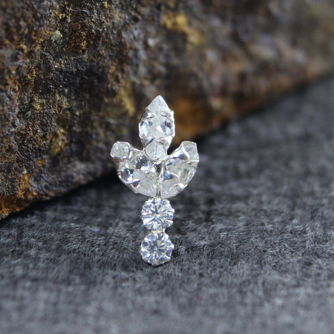 Vertical Style Real Sterling Silver CZ Women Nose Stud Push Pin