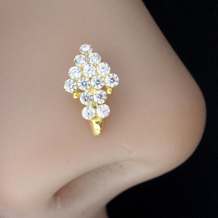 18K Real Gold Nose Stud with White Stones for women 