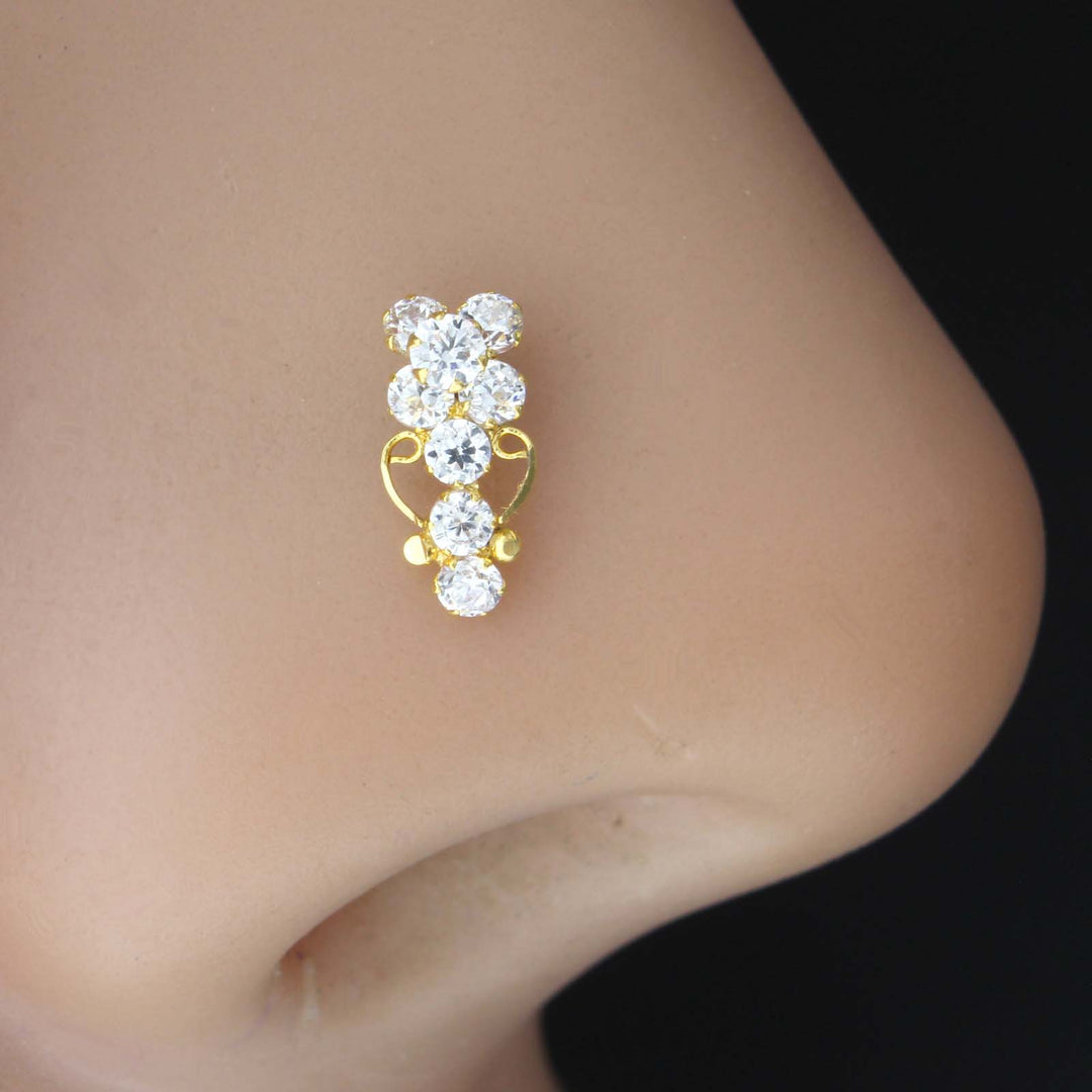 18k Gold Nose stud with Sparkling white stones