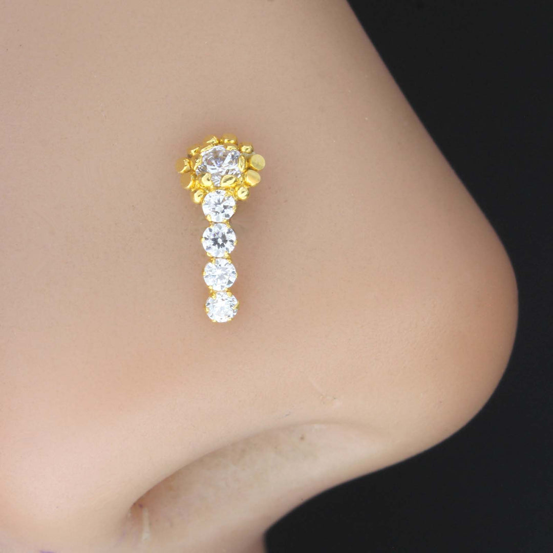 18K Real Gold Nose stud with white stones 