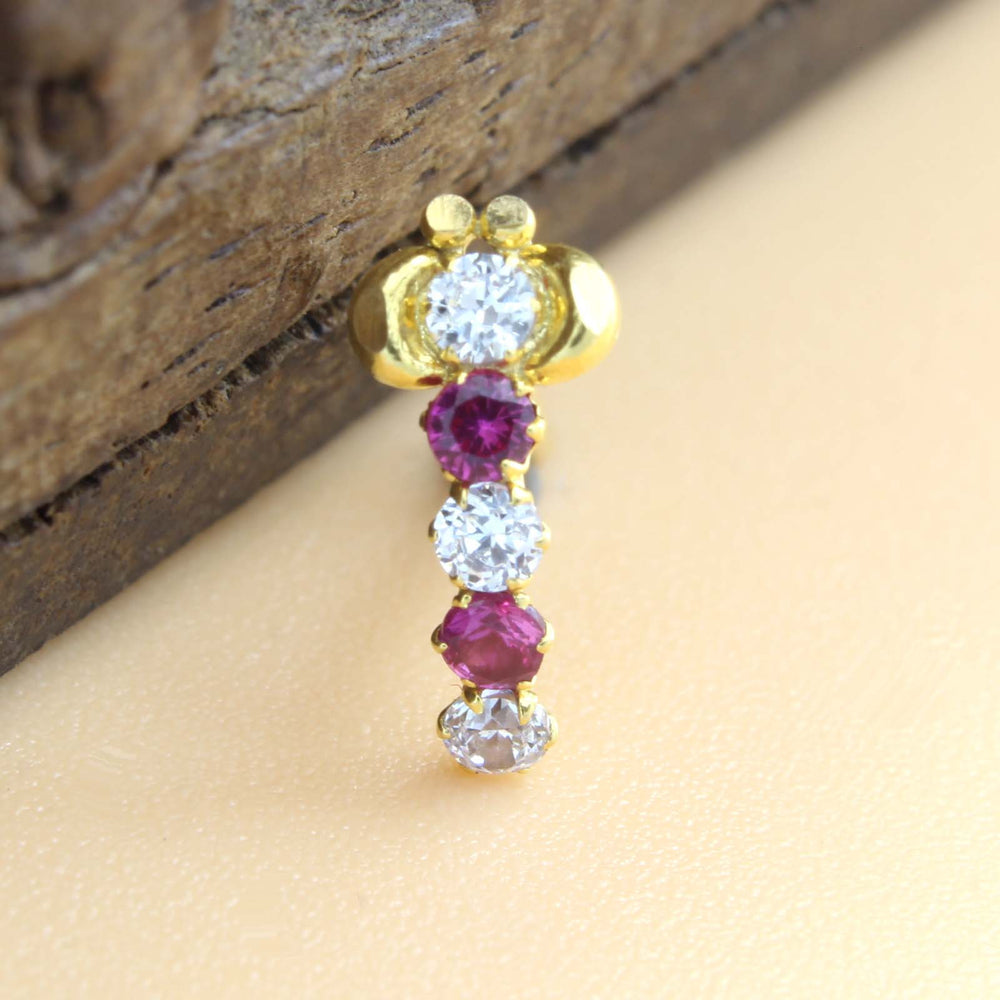 18K Real Gold Indian Women Pink White stone Nose stud