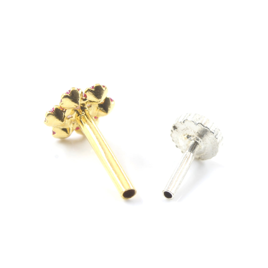 Real Gold Nose stud for women with push pin 