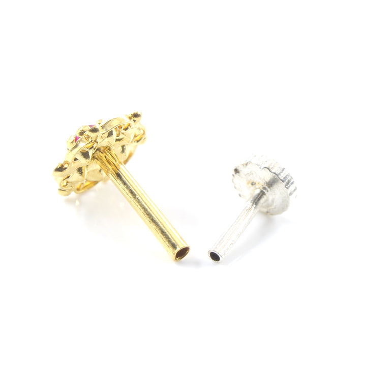 Real Gold Nose pin for women with push pin 