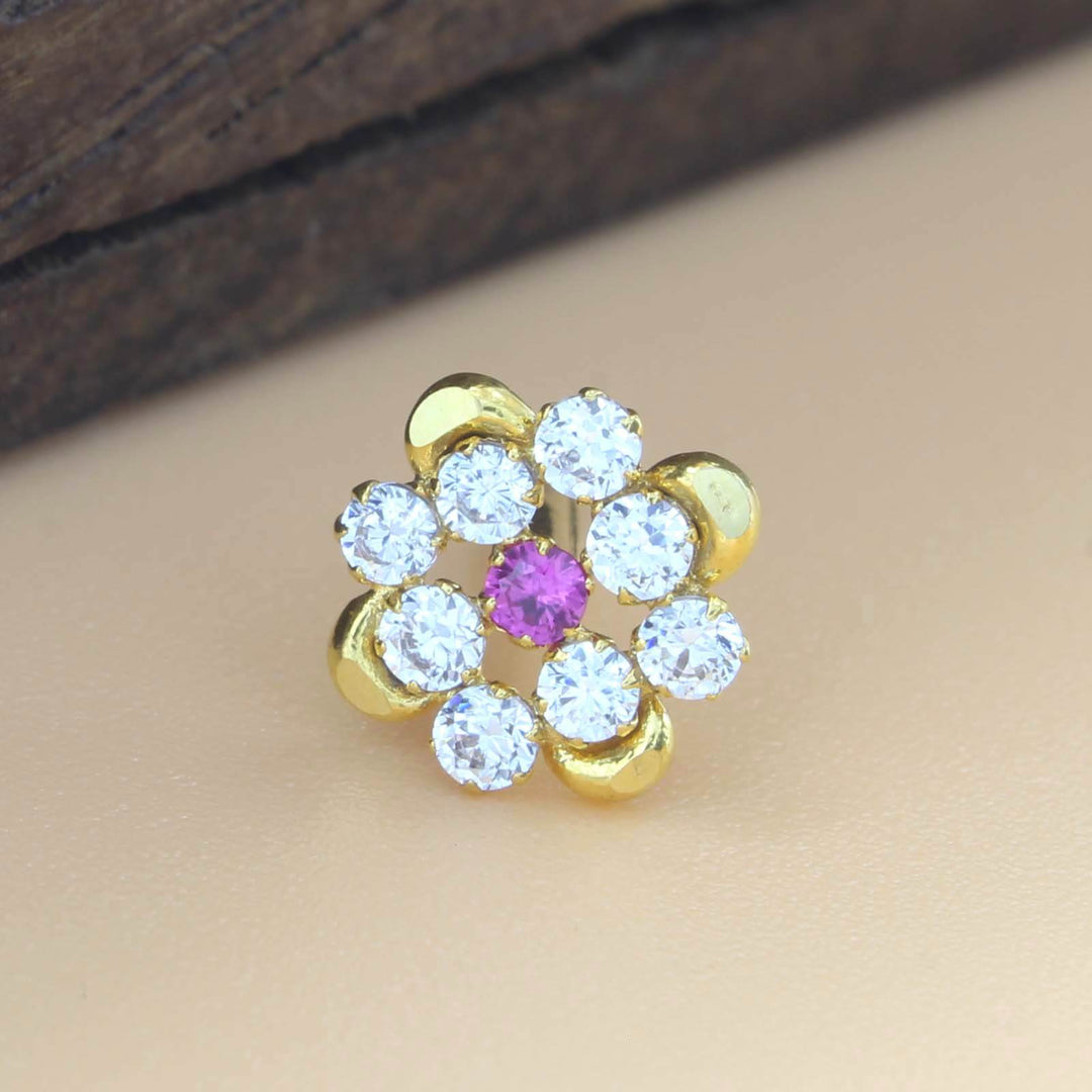 18K Real Gold Nose pin Flower Design 