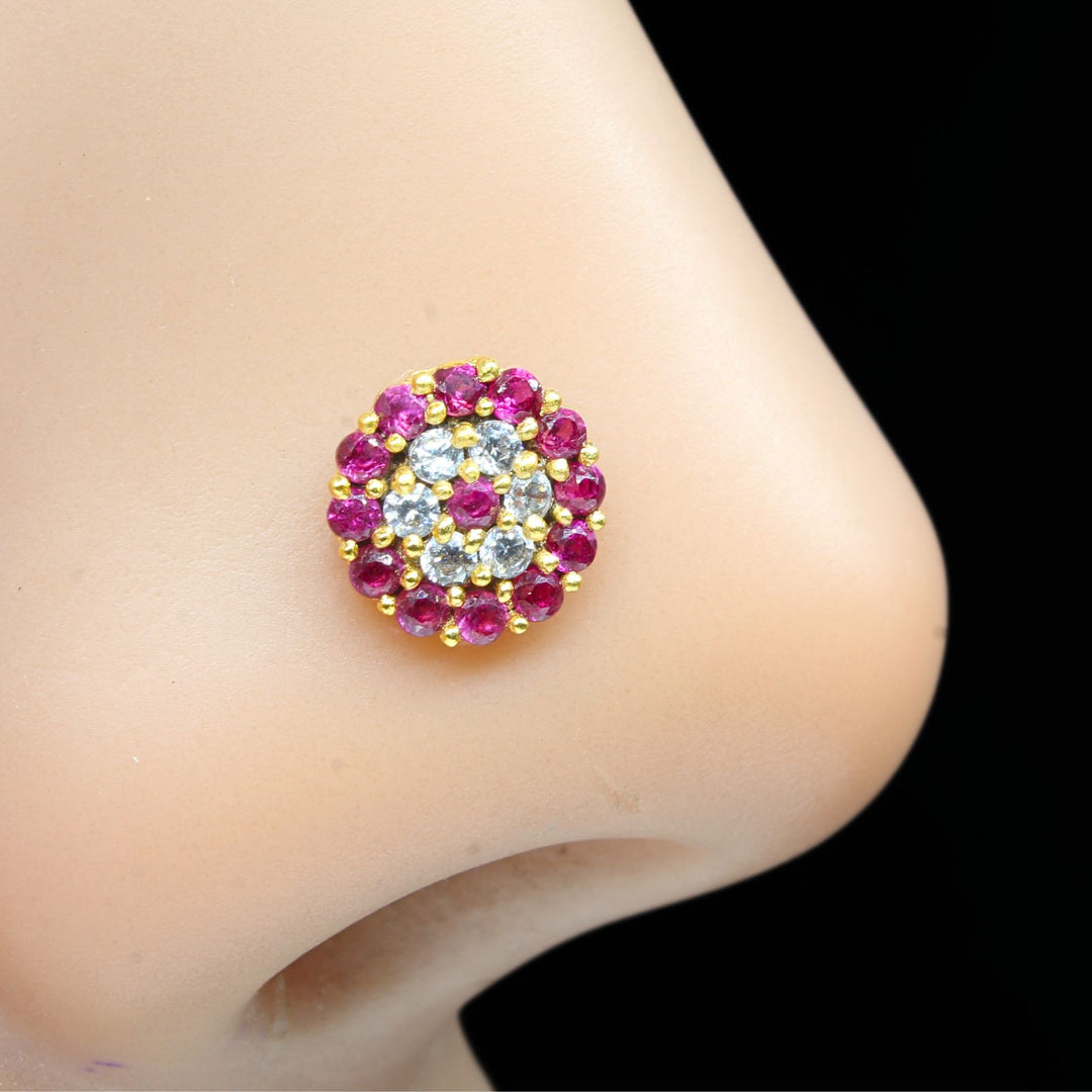 Cute Floral Gold Plated Nose Stud Pink White CZ Twisted nose ring 22g