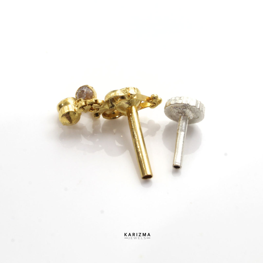 14K Real Gold Nose stud With White Stones with Push Pin