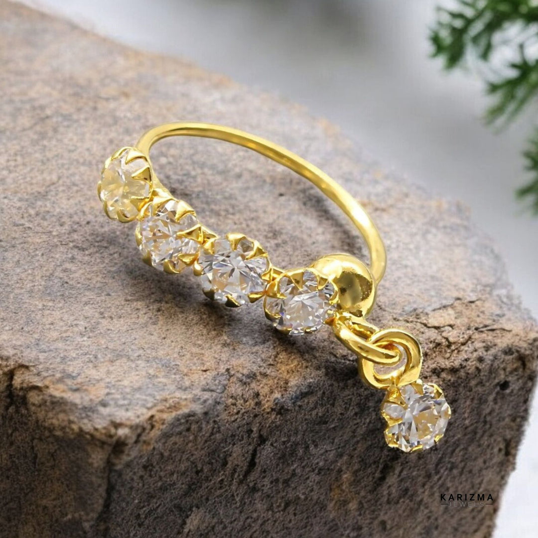 18K Real Gold Nose rings Clear White CZ Studded Piercing Nose Hoop Ring 22g