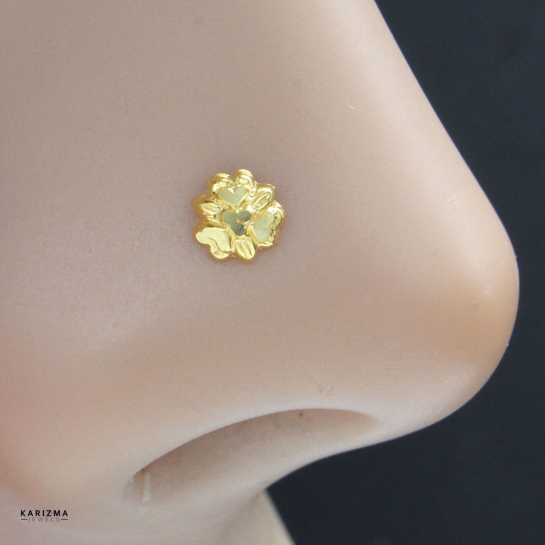 Floral 18K Real Gold Women Nose stud nose ring Push Pin