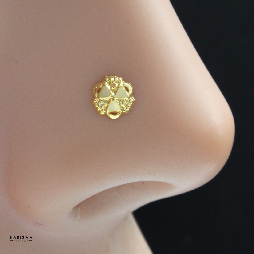 Asian Floral style 18K Real Gold Women Nose stud nose ring Push Pin