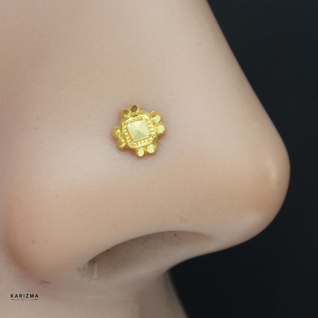 Ethnic 18K Real Gold gifting jewelery Indian Women Nose stud nose ring Push Pin