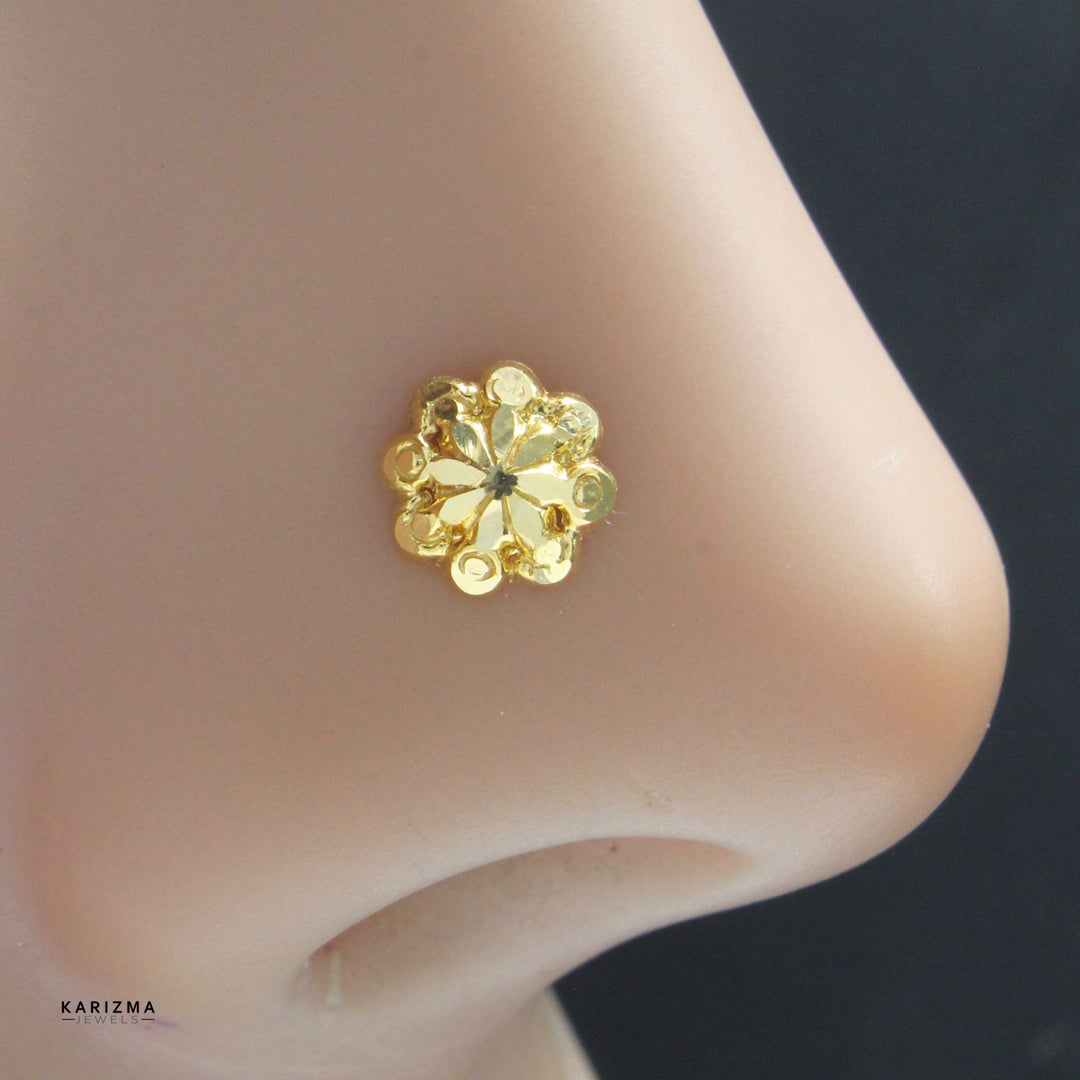 18K Real Gold Indian Women Flower party wear Nose stud nose ring Push Pin