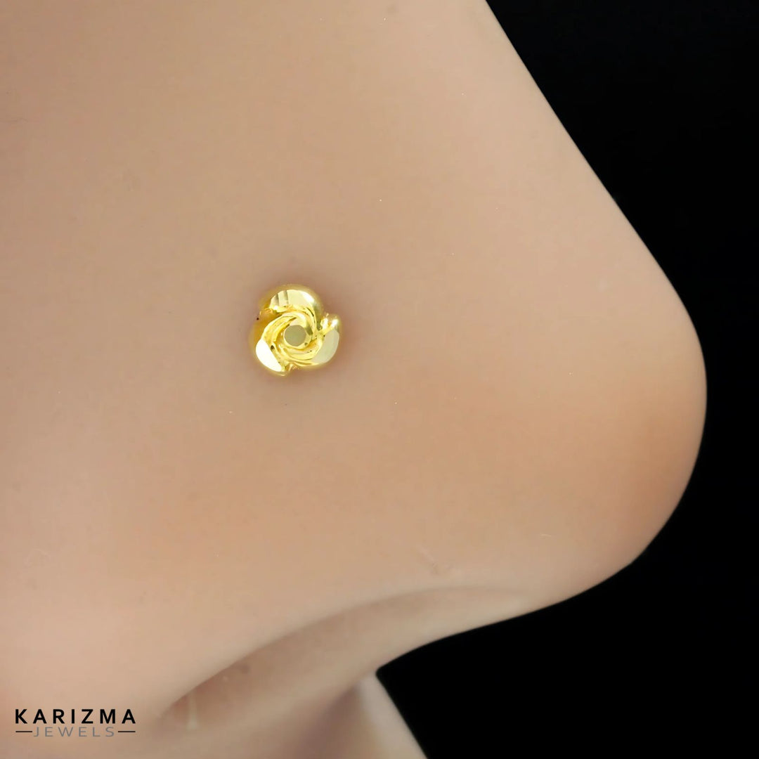 Cute Tiny 18k Real Gold Indian Women Nose Stud Push Pin