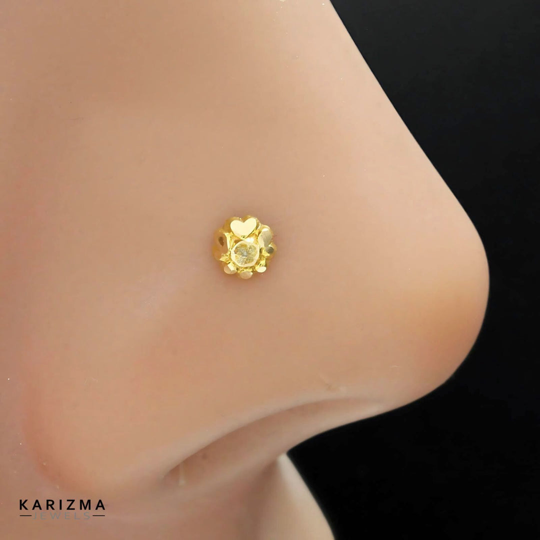 Floral style 14k Real Gold Indian Women small Nose Stud Push Pin