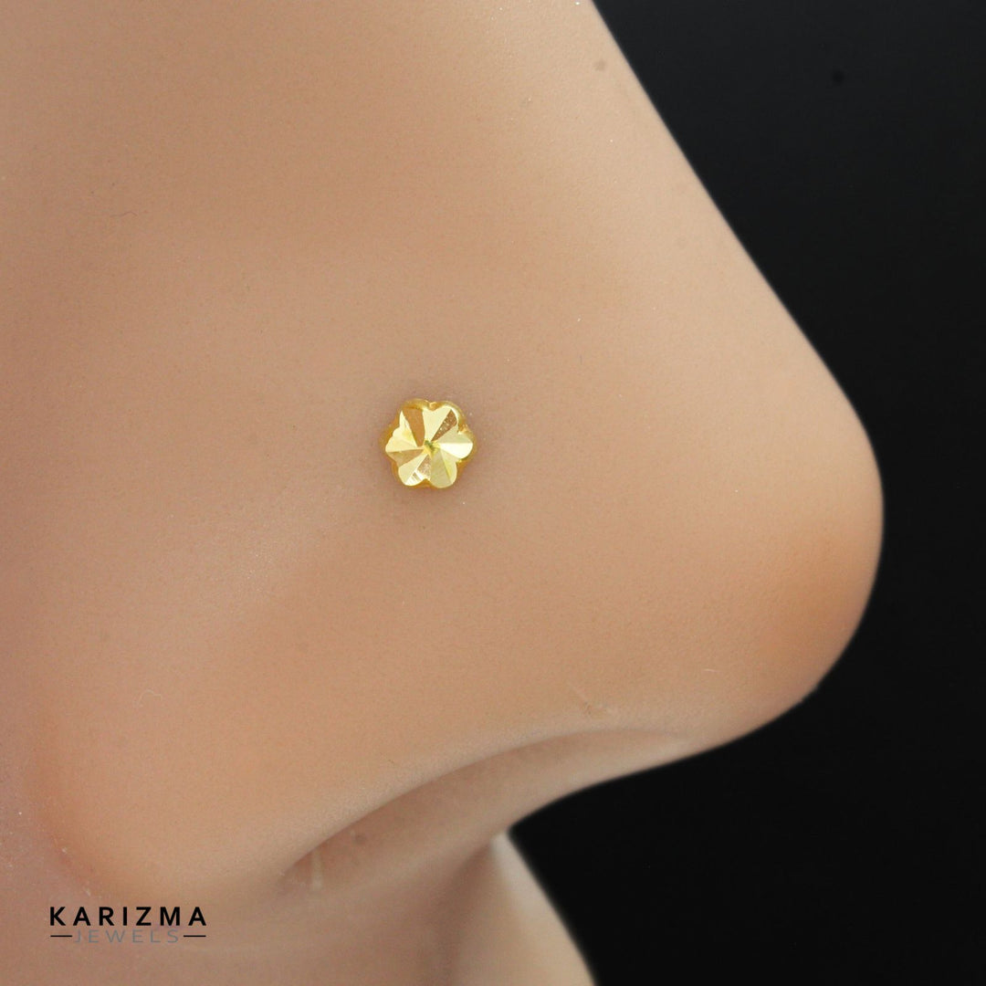 14k Real Gold Indian Women floral stylish Tiny Nose Stud Push Pin