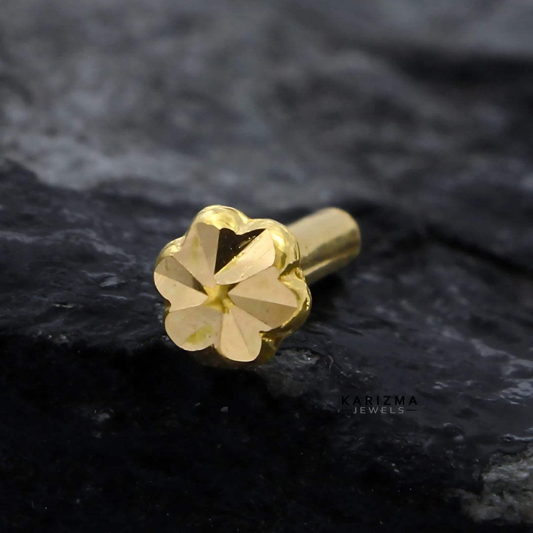 14k Real Gold Indian Women floral stylish Tiny Nose Stud Push Pin