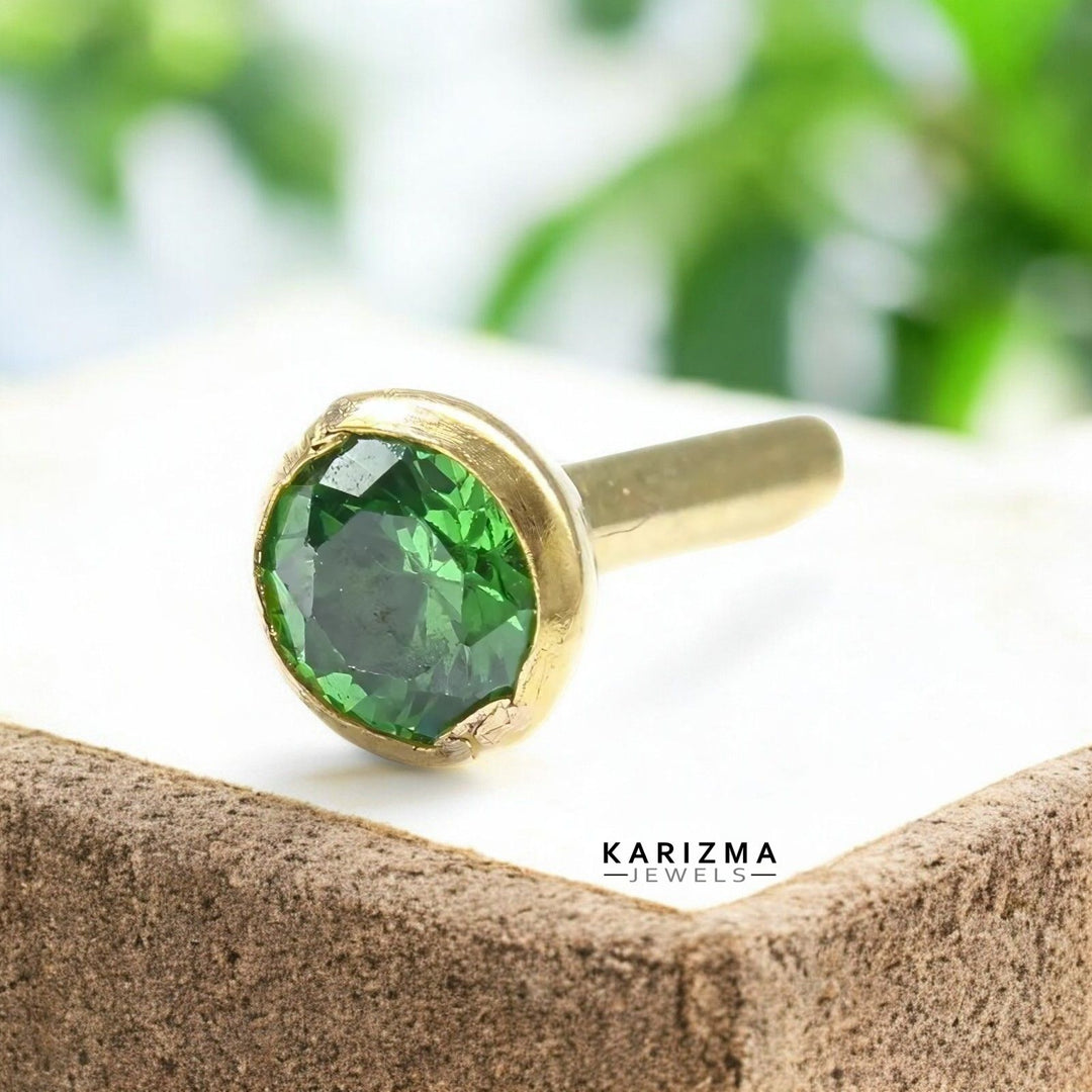 14K Real Gold Women Green Round CZ daily wear Nose stud nose ring